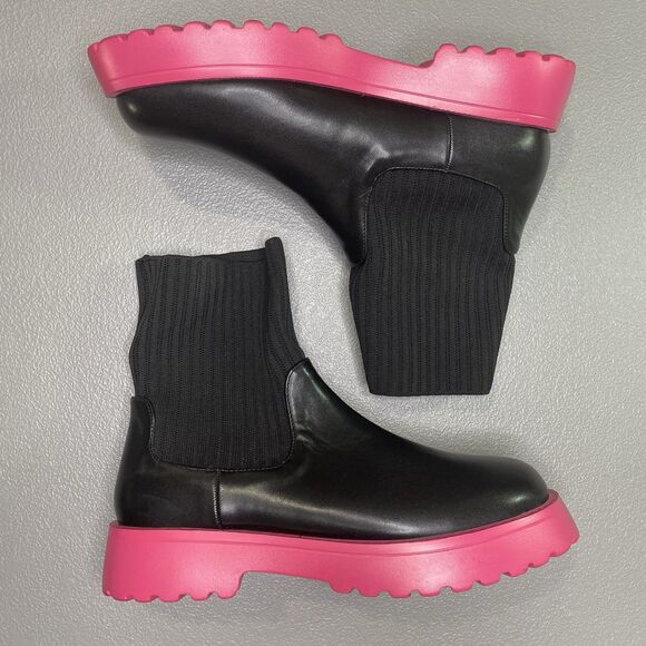 CUCCOO Platform Ankle Bootie Sock Boots Round Toe Womens 41 10 Black Pink Sole - Picture 4 of 12